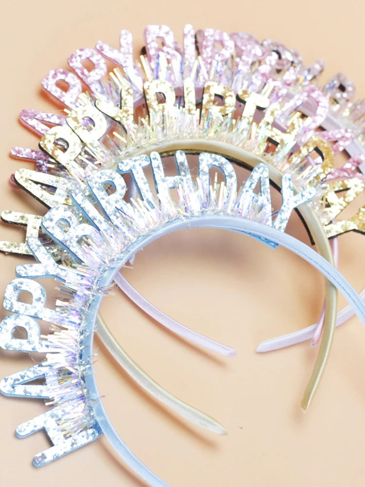 10 Bandeaux D'anniversaire « Happy Birthday » - Doré/argenté, En ABS - Pour Fêtes, Photos, Accessoires Cheveux Festifs