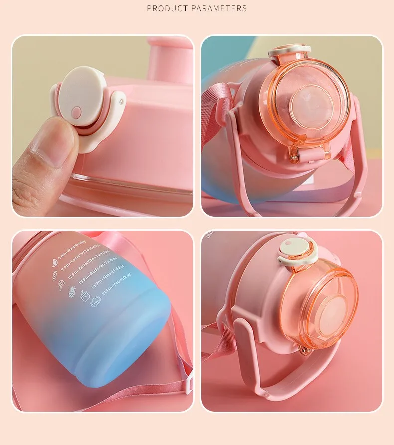 Multicolour Large Capacity 1300ml Plastic Gym  Kids School Drinking Carry Water Bottle with Strap and Phone Holder