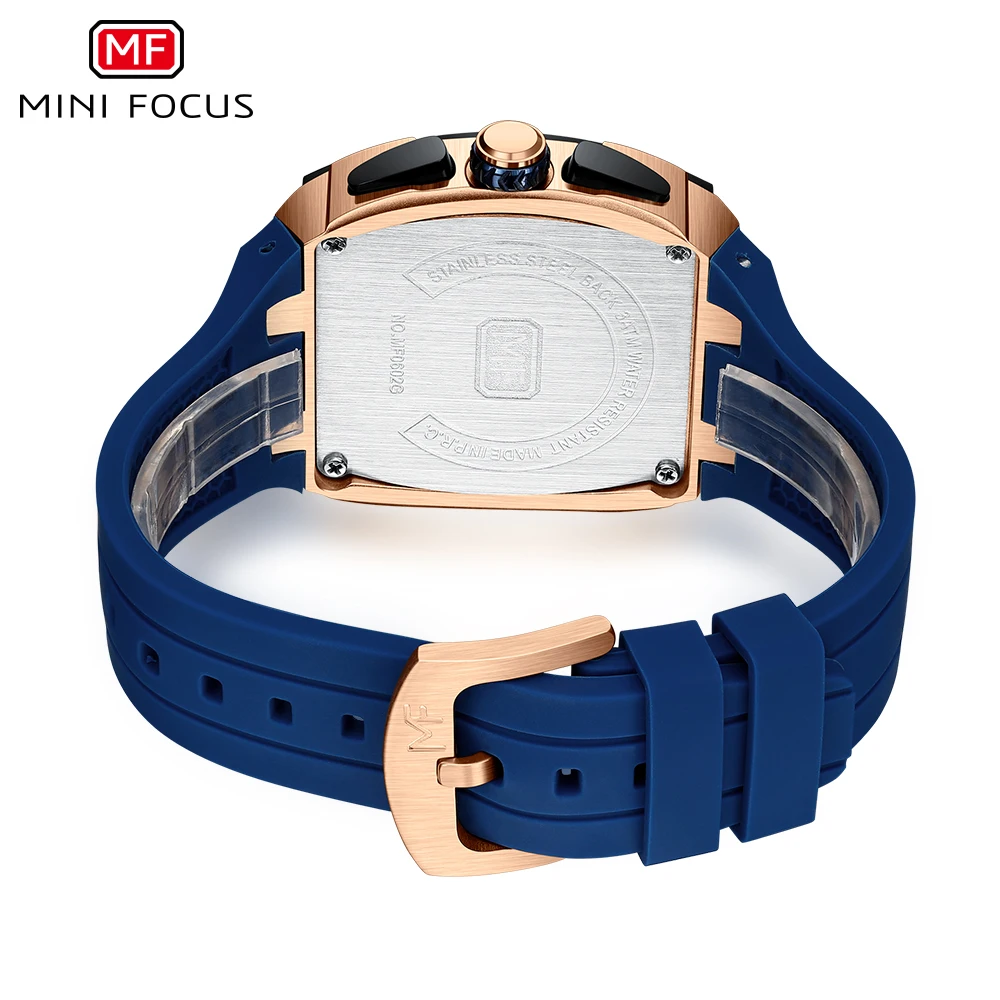 MINI FOCUS Chronograph Quartz Man New Model Watch for Men Sport Wristwatch with Black Rose Gold Silicone Strap MF0602G
