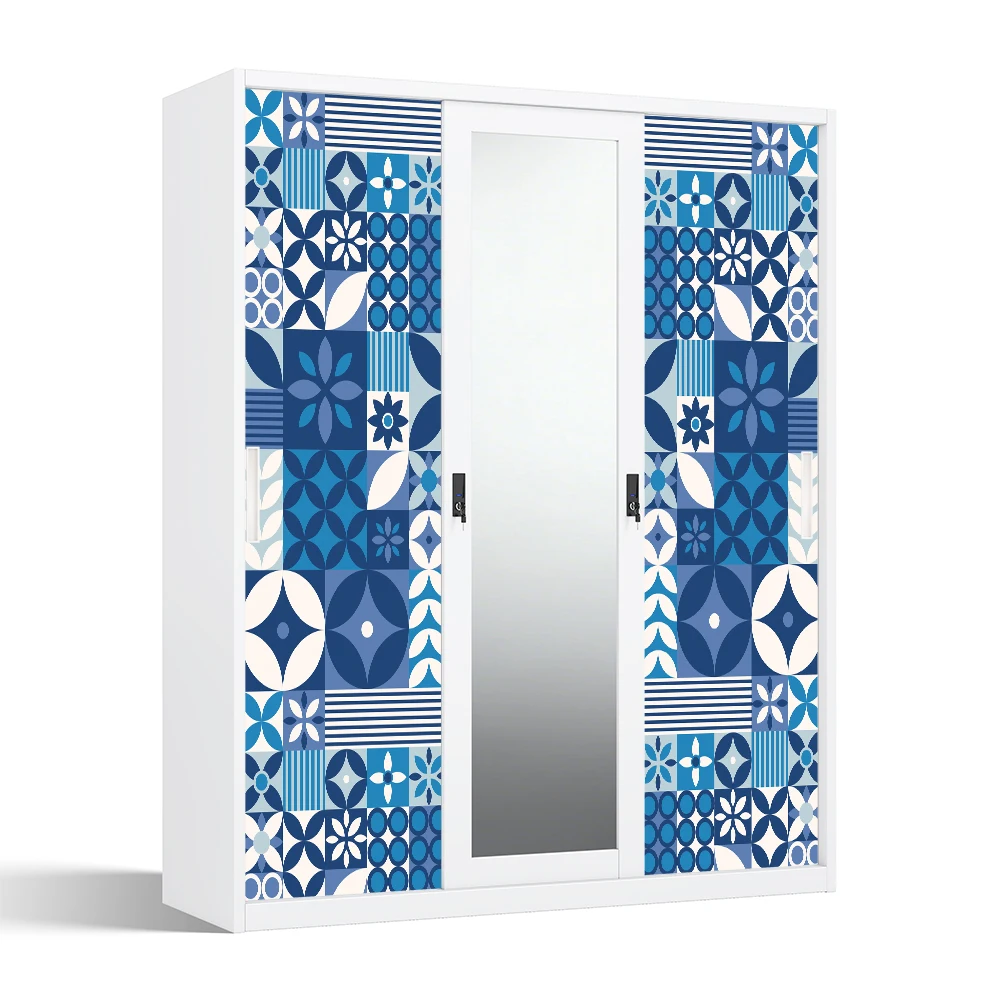 Printed Steel Almirah Wardrobe with Sliding Doors and Mirror 1500mm Flat Pack