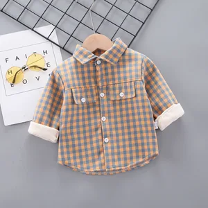 Hot Sale Plaid Shirt for Kids Turn-Down Collar Long Sleeve Cell Casual Boys Clothing Sets