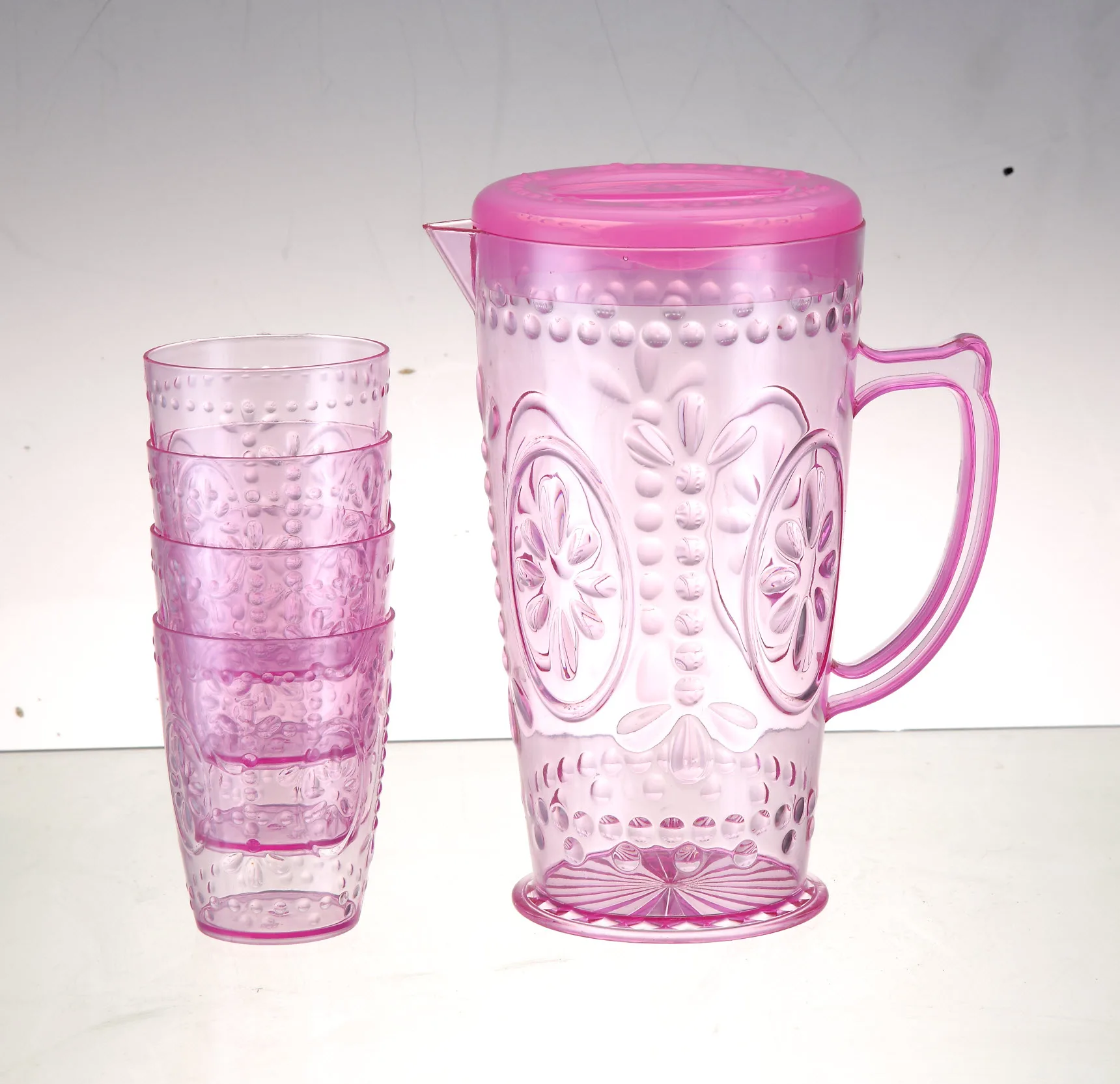 Plastic water jug with cups with handle water bottle