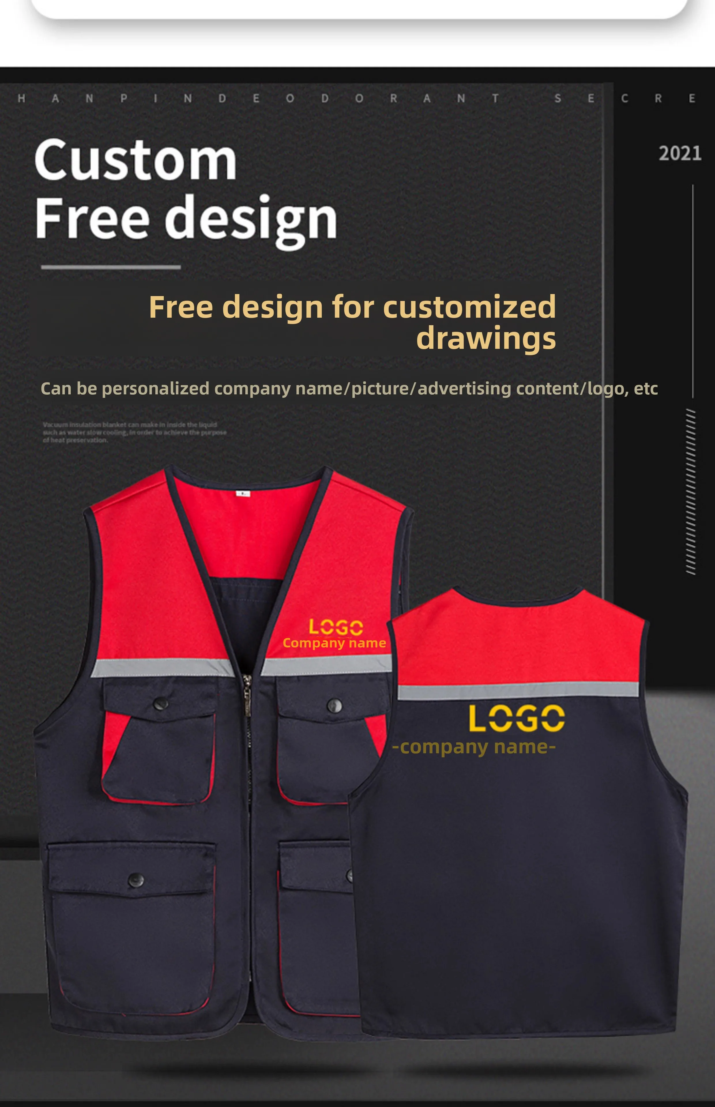 Hi-Vis Safety Work Vest with Multi-Pockets Customized Logo Reflective Clothing for Photography & Fishing