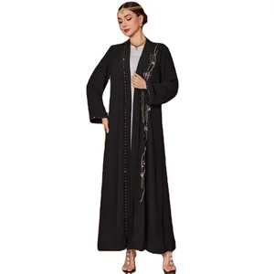 Wholesale New Stitch Drill Fashion Elegant Muslim Women Robe Cardigan Long Sleeve Dress