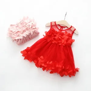 Girls' Sleeveless Breathable Formal Petal Patchwork Mesh Princess Skirt Floral Summer Dress Solid Color Children's Clothes