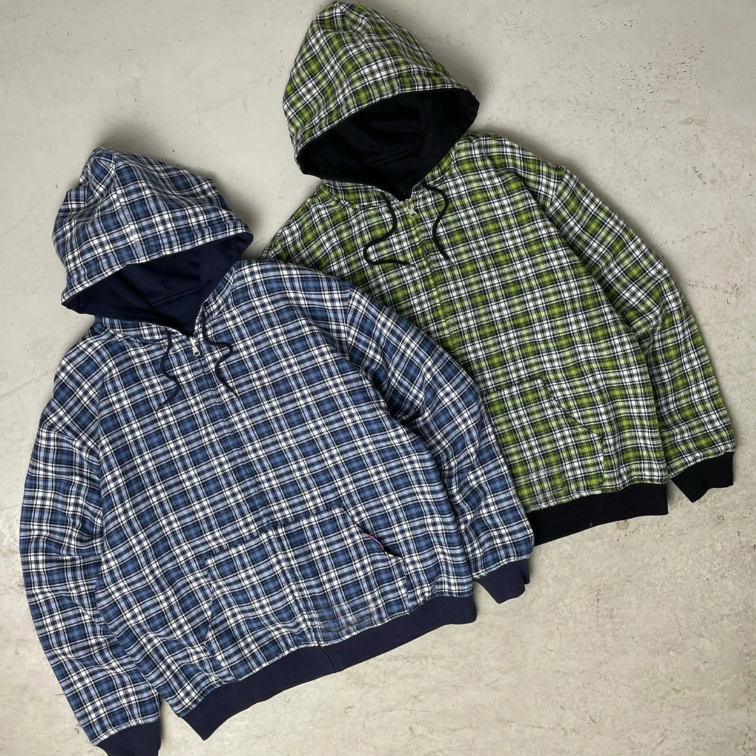 Custom Reverse Style Double Layer Flannel Plaid Hoodie for Men Vintage Oversized Fit Reversible Weave Hooded Collar for Winter gallery 5