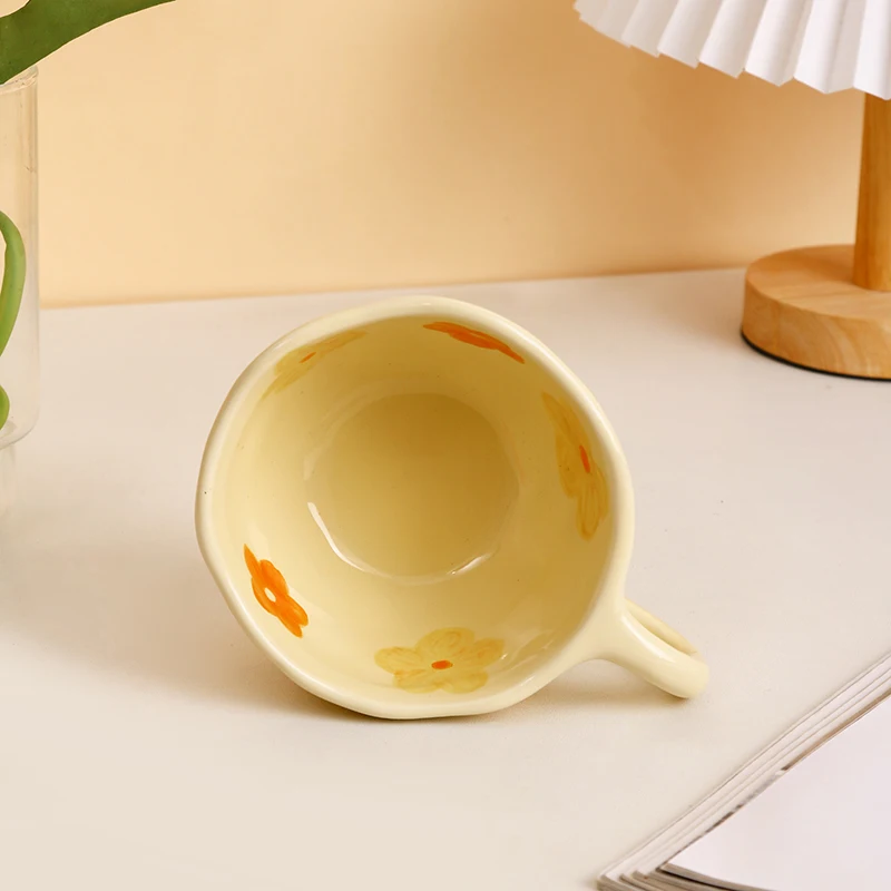 Nordic Customization Ins Mug Coffee Mug  Yellow Flower Coffee Ceramic Porcelain Cup Mug Set factory