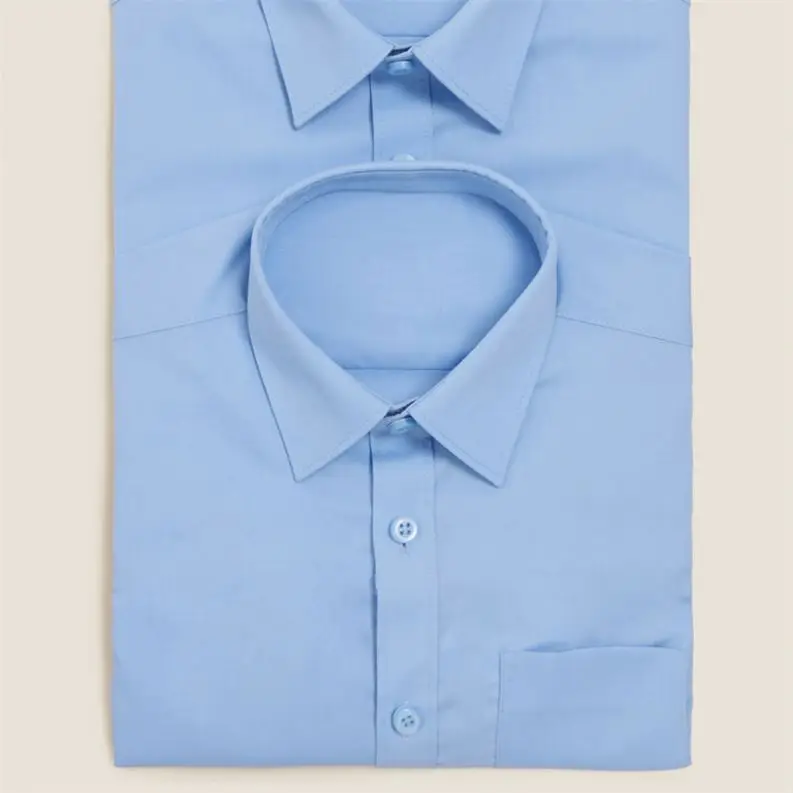 Regular Fit Short Sleeve School Uniform Shirt  Blue Solid Color Formal Boys Shirts
