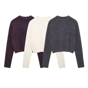 New Arrival Women's Classic Fashion Soft Short Knit Sweater Ladies Knitted Top
