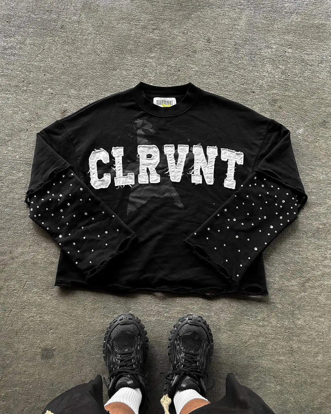 Customizable Heavyweight Oversized Acid Wash Double Layer Long Sleeve T-Shirt Men Salati Patch Stitch Rhinestone Fitted Print gallery 7