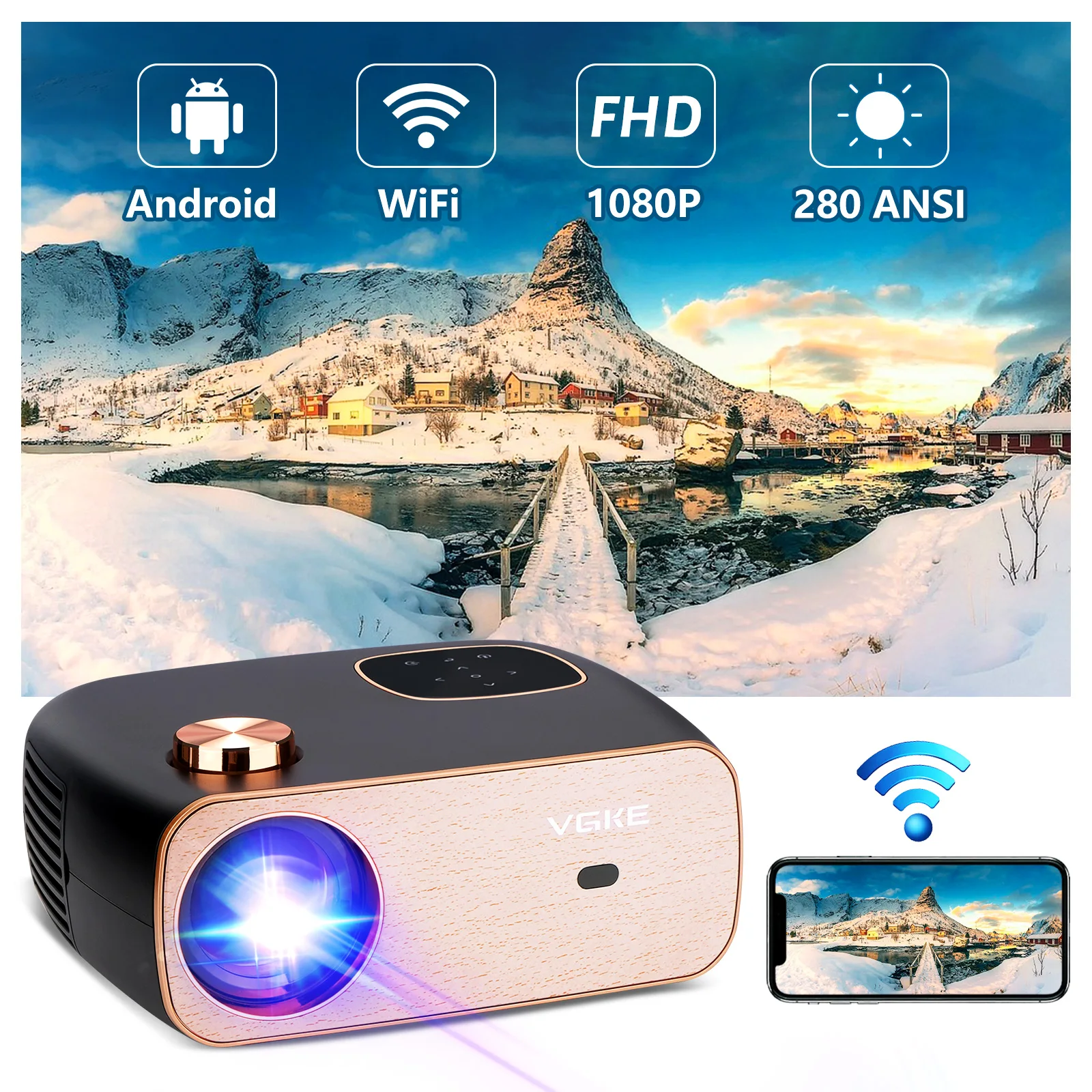 Proiettore Mini VGKE TS-6 4K Con Messa A Fuoco Elettrica, Correzione Trapezoidale, WiFi 6 E Bluetooth 5.2, 13000 Lumen