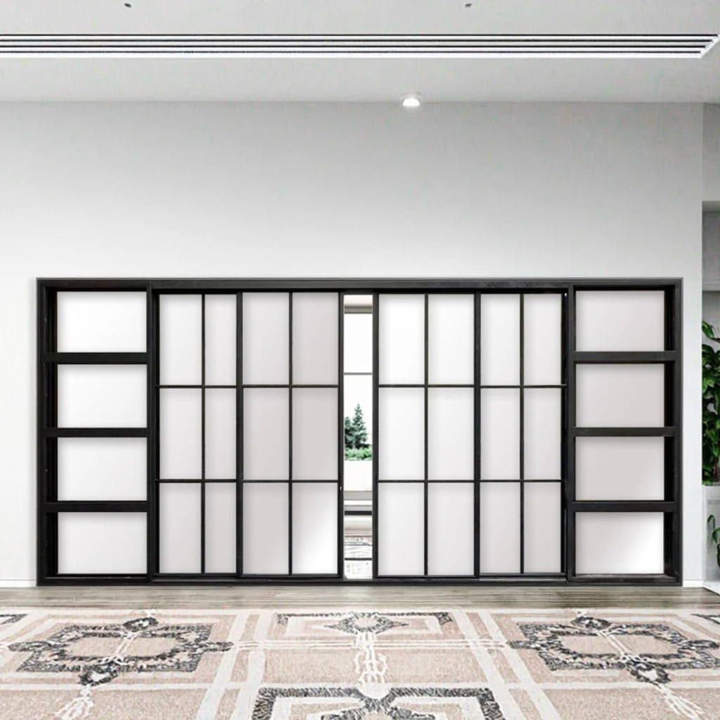 Modern French Glass Windproof Sliding Door Double Glazing Tempered Glass Finished Surface for Mall Office Building Exterior Use details