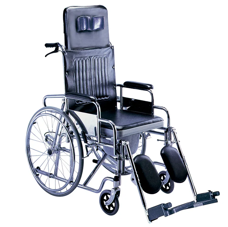 High Quality Reclining Commode Chair with Hand Rim Brake Medical Equipment From Chinese Manufacturer Bathroom Safety Equipment