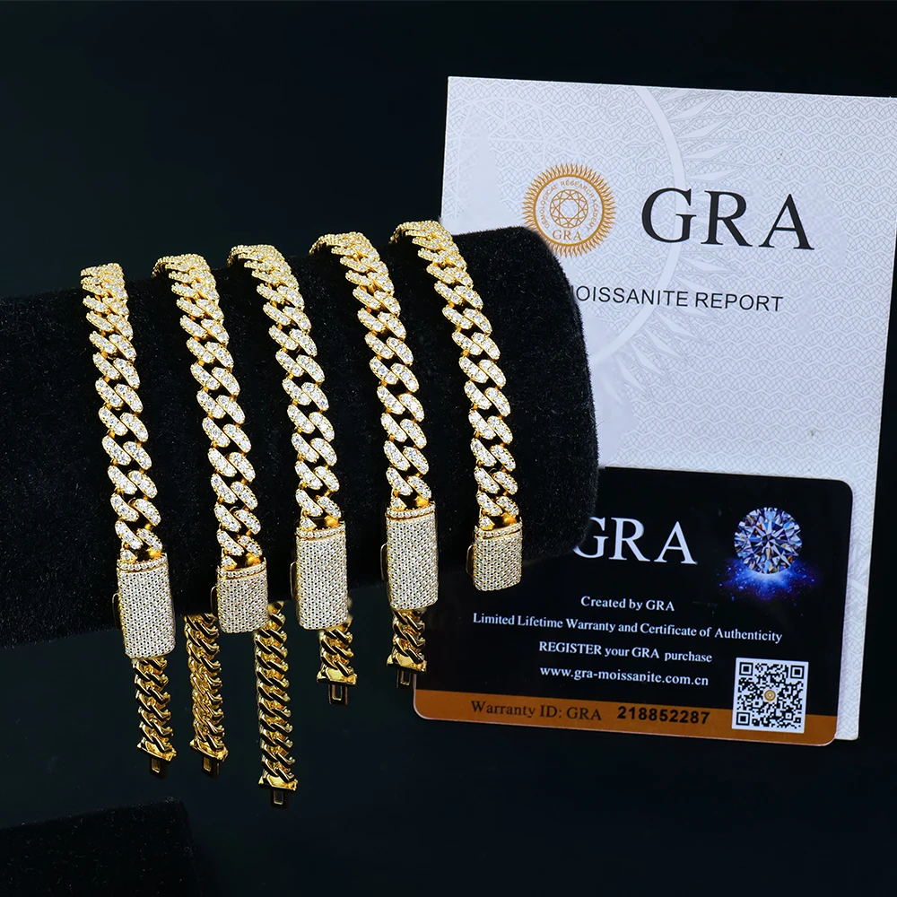 Bulk Spot Wholesale Hip Hop Jewelry Miami 6mm Cuban Link Chain Bracelet Gold Plated 925 Silver Iced Out Vvs Mossanite Moissanite