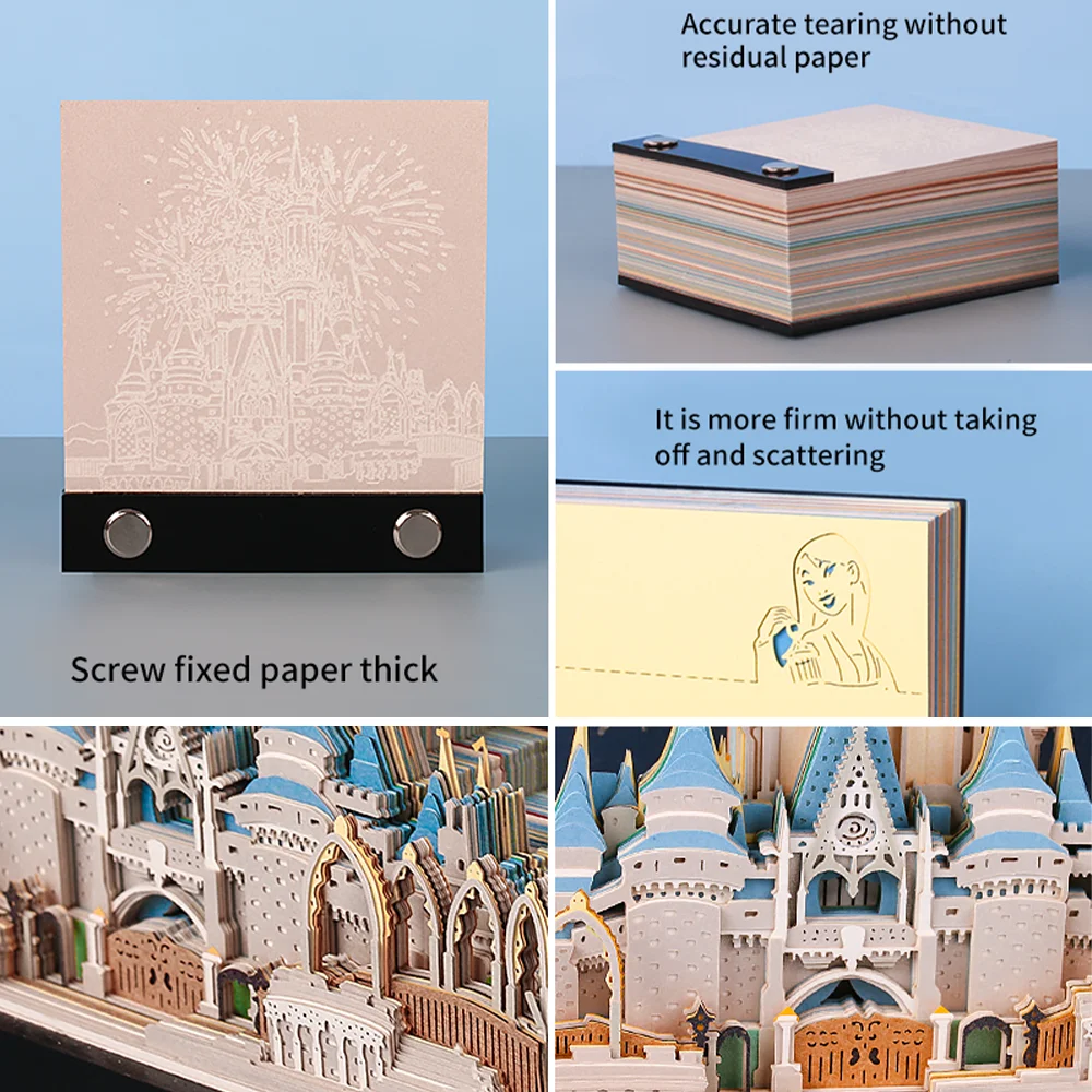 Custom Sticky Notes Omoshiroi Block Diy Cinderella Castle Note Pad Paper Laser Cut 3D Memo Pad for Gift