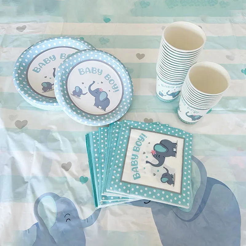 Custom Logo Dinnerware Set Paper Plates Disposable Party Tableware Baby Tableware Set Tea Cups Set for Baby Shower