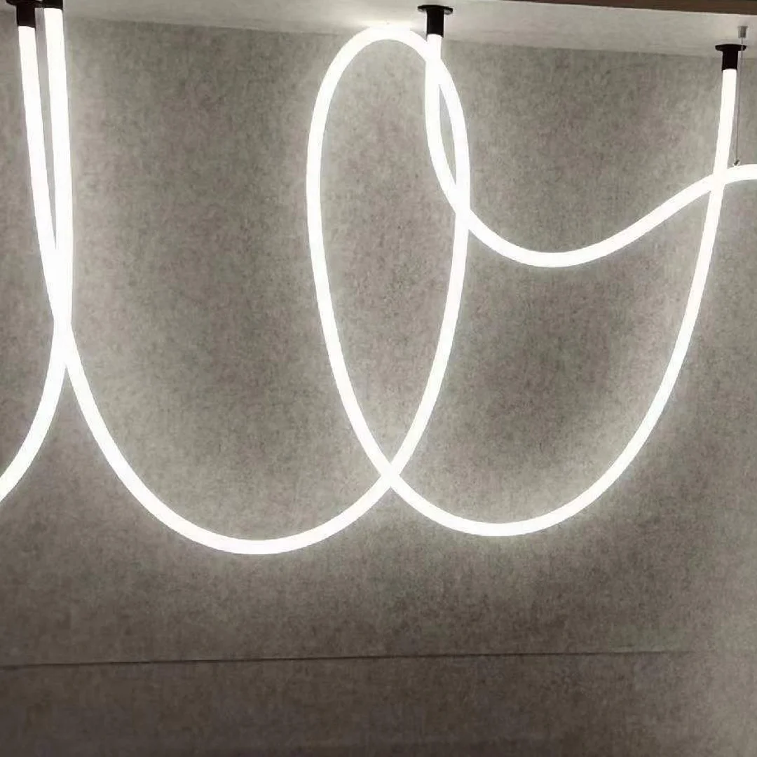 360 градусов RGB неоновый Светодиодный линейный подвесной светильник 3000K 4000K 6000K красный зеленый цвет офисный ресторан люстра