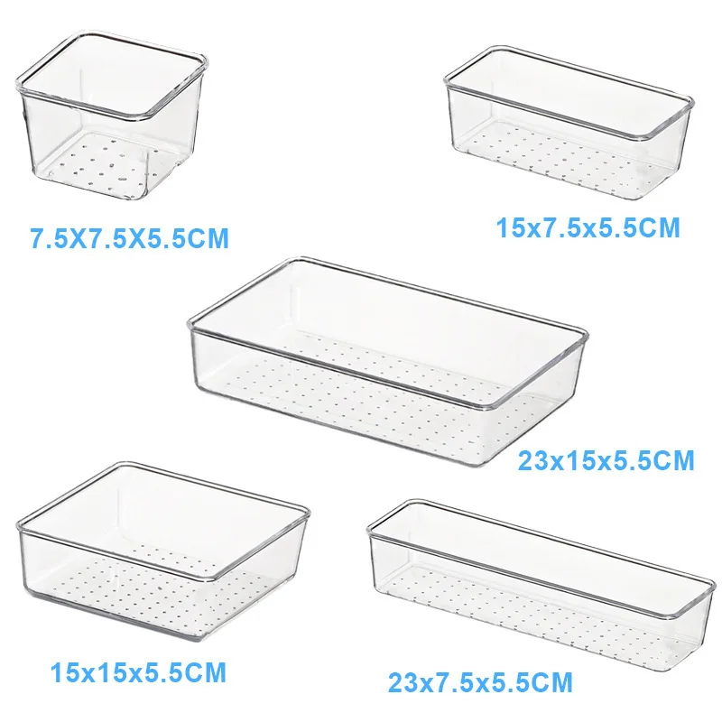 Clear Plastic Drawer Organizer Trays For Makeup Office Desk Bathroom