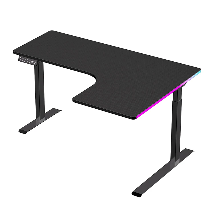 Modern L Shape Dual Motor Electric Standing Desk RGB Lighting Metal ...