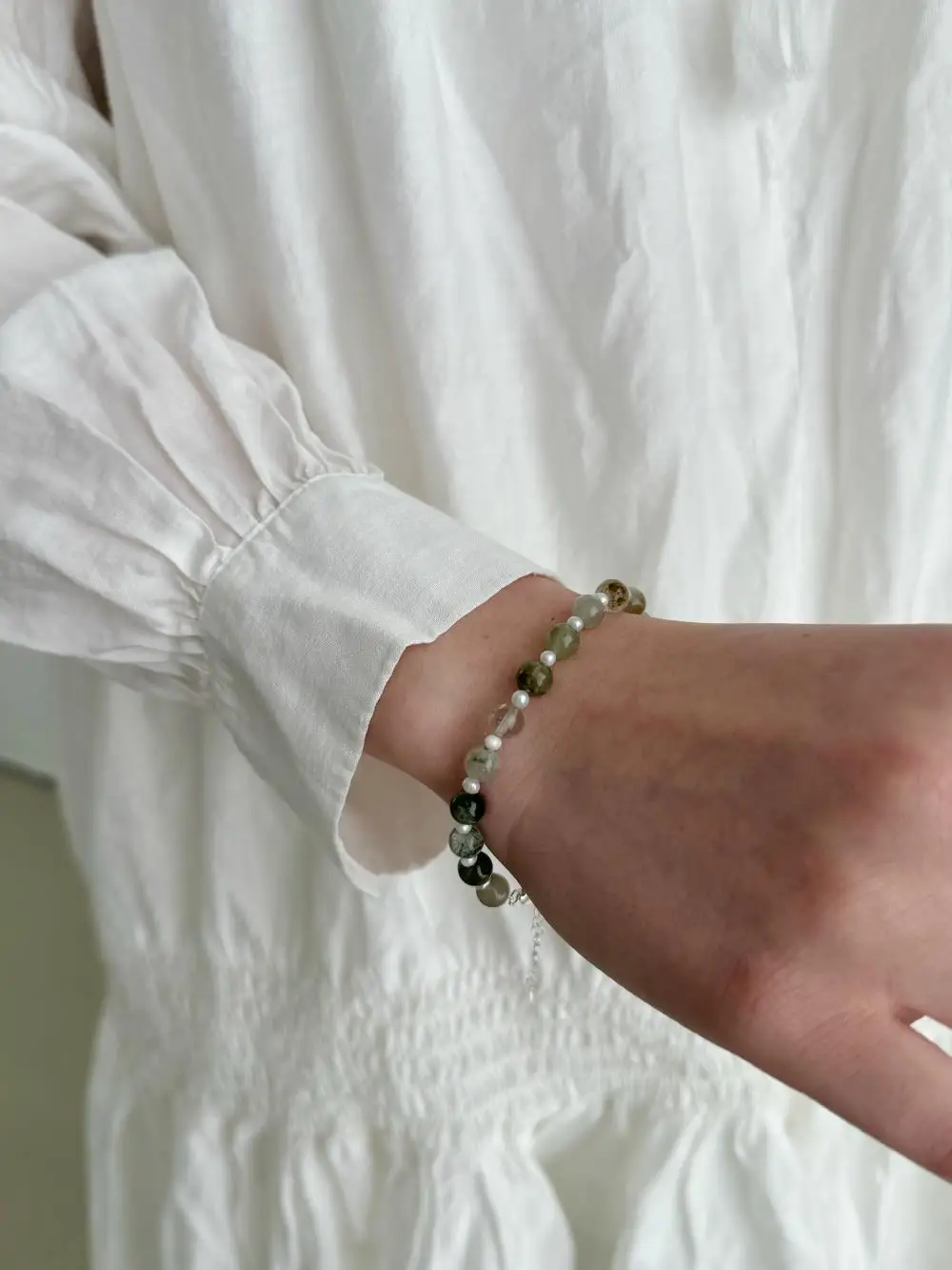 KAKODIY Religious Special Style 925 Sterling Silver Jewelry Natural Green Hair Crystal Freshwater Pearl Bracelet detail 2