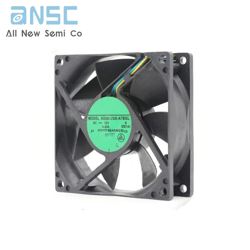 Original Axial flow fan AD0812UX-A7BGL 12V 0.33A 80*80*25mm 3.96W 3300rpm PWM speed regulating fan