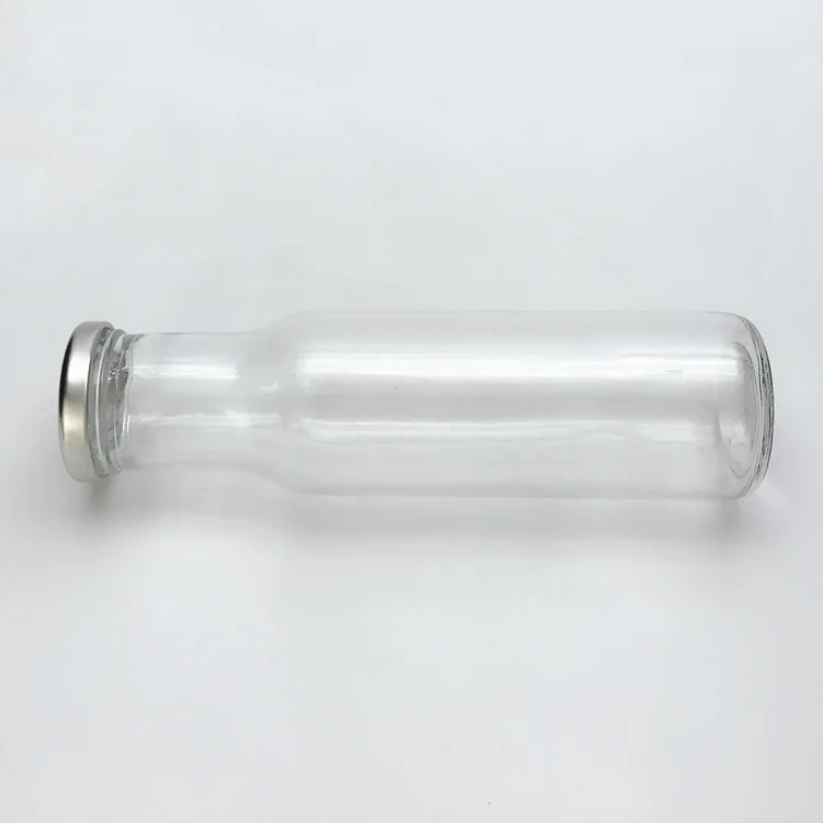 Wholesale 250ml Transparent Glass Bottle for for Cold Press Juice Ketchup with Metal Cover