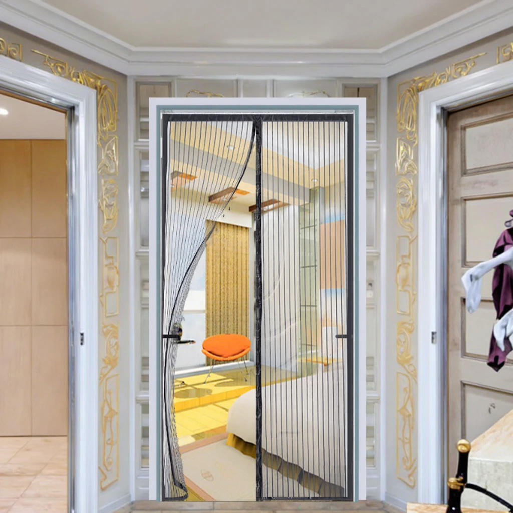 New Design Summer Magnetic Mesh Screen Door Anti Mosquito Door Net Curtain with Full Frame Hook&loop and Top Lace
