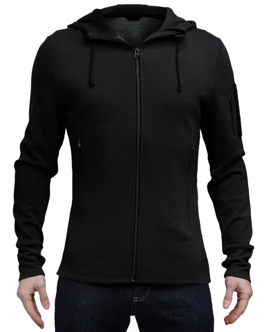 Mens Zip up Merino Wool Fleece Hoodie Coat With Thumb Holes Merino Wool Jacket