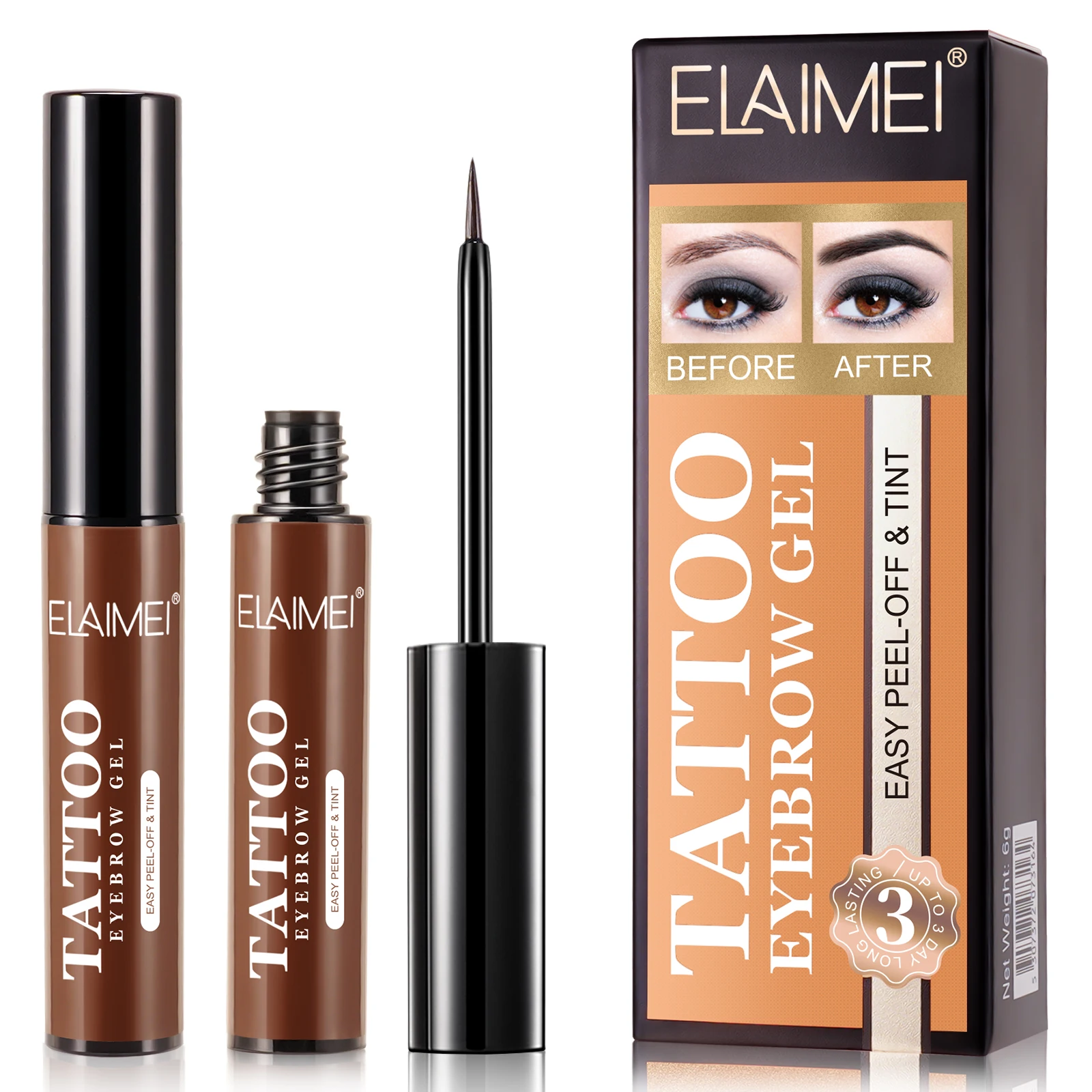 Private Label Makeup Light Brown Liquid Gel Long Lasting Tattoo Peel Off Eyebrow Gel Tint Eyes Brows Natural