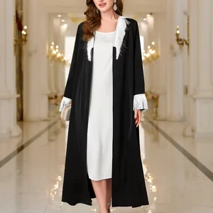 New Middle Eastern Muslim Women Long Sleeve Cardigan Tassel Abaya Embroidered Coat Robe