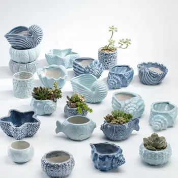Cute Cartoon Whale Shell Succulent Planter Glazed Marine-Style Desktop Flower Pot Kit for Gardens Homes Nurseries Small Spaces