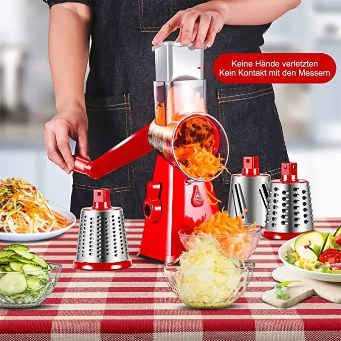 NEW 3 in 1 Vegetable Mandoline Slicer Swift Rotary Drum Grater Nut Shredder Veggie  Cutter Peeler Spiralizer Cheese Chopper