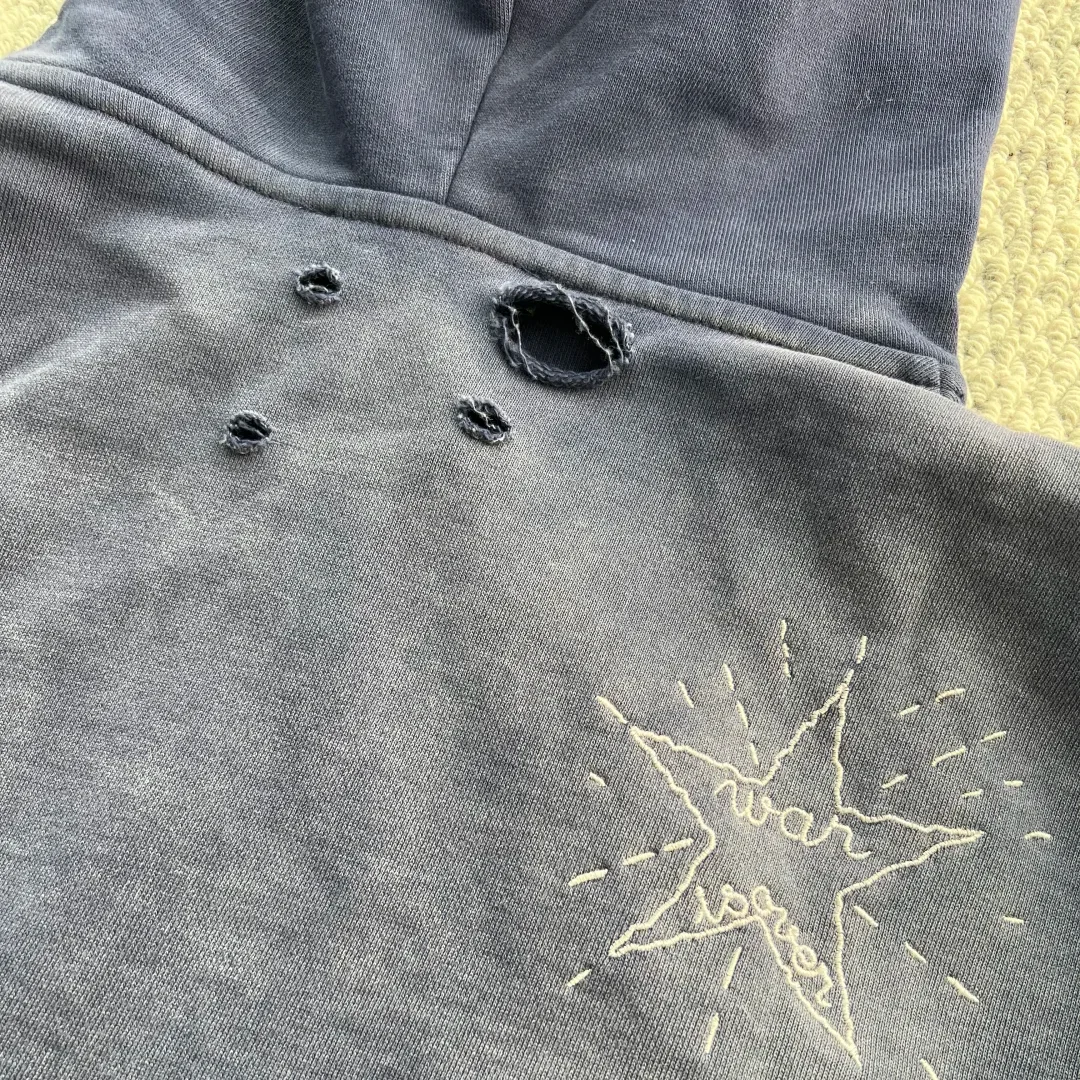 SALATI Manufacture Heavy Weight Cotton Graphic Hoodies Custom Vintage Washed Men Embroidered Pullover Sunfaded Rhinestone Hoodie gallery 5