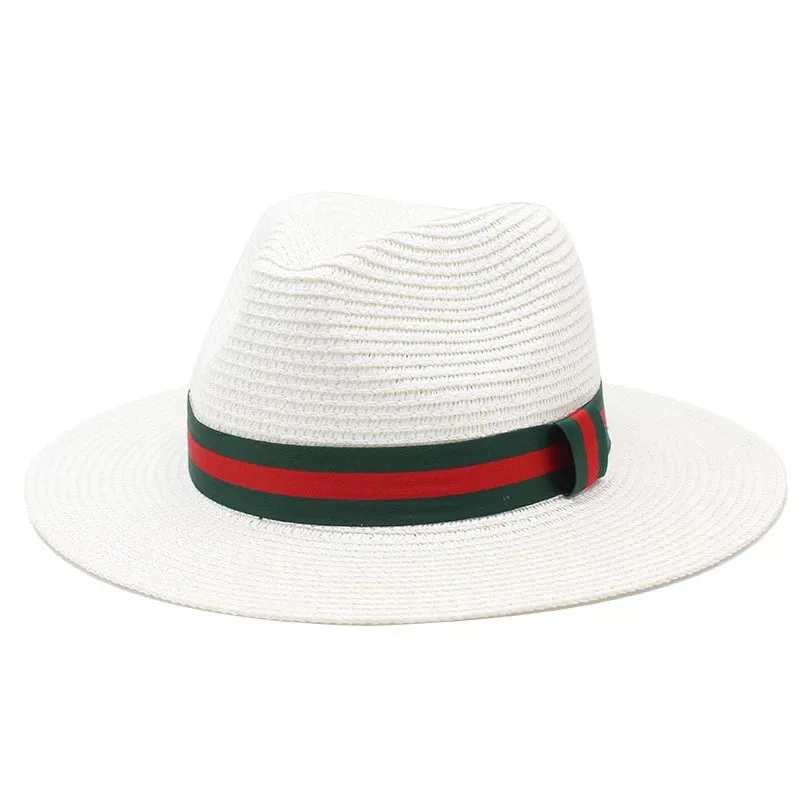 Unisex Green Red Striped Ribbon Fedora Hat - Perfect for Summer display picture 1
