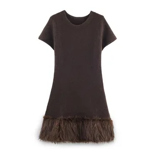 Autumn O-neck Sweet Natural Eco-Friendly Knit Casual Dress Women Slim Fit