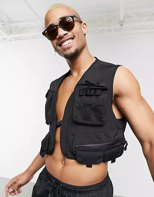 Kingyoung Casual Summer Gilet Vest - Black Utility Jacket