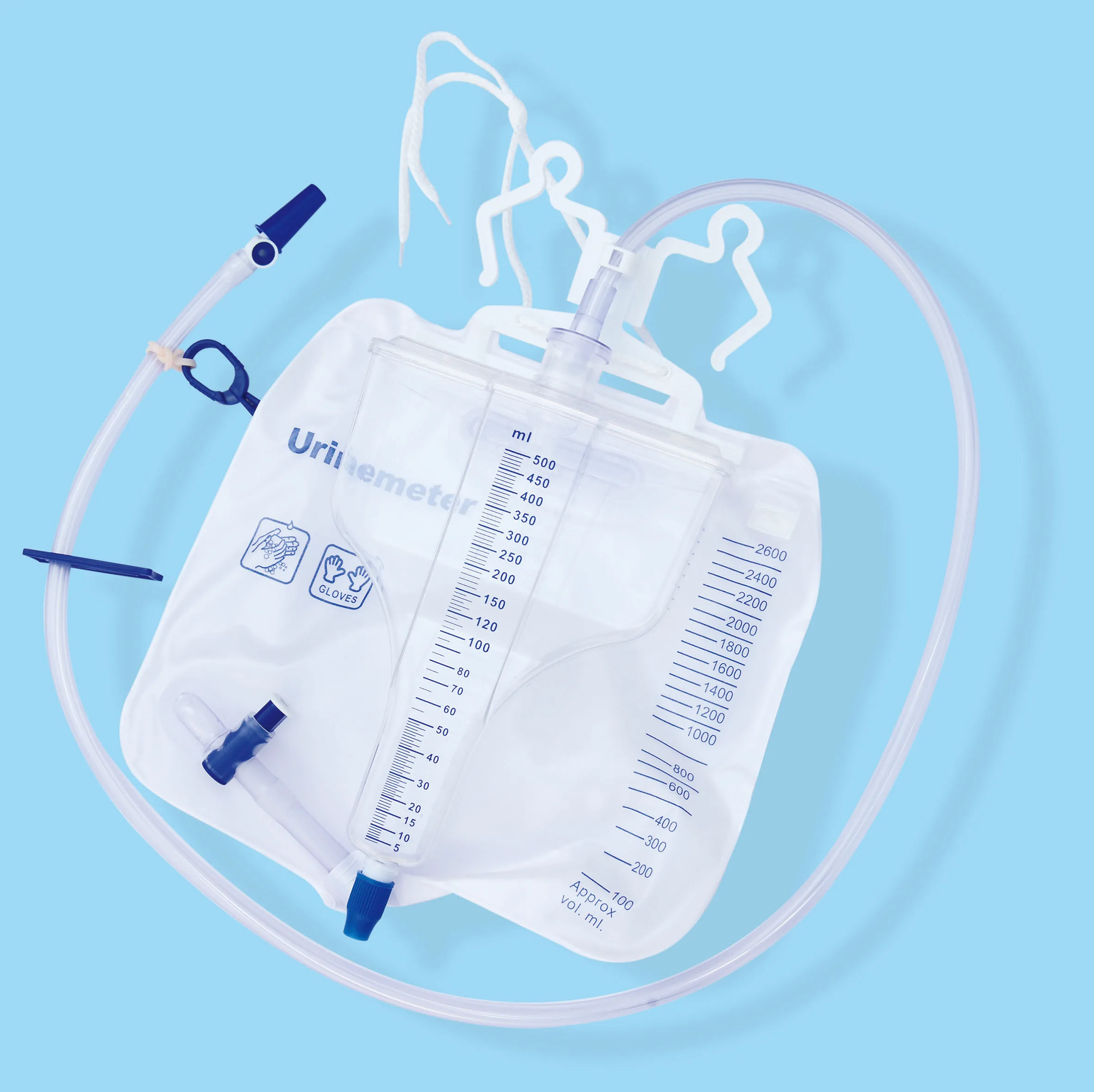 Disposable 2600ml+500ml medical adult urine meter drainage bag with cross(T-tap) valve supplier