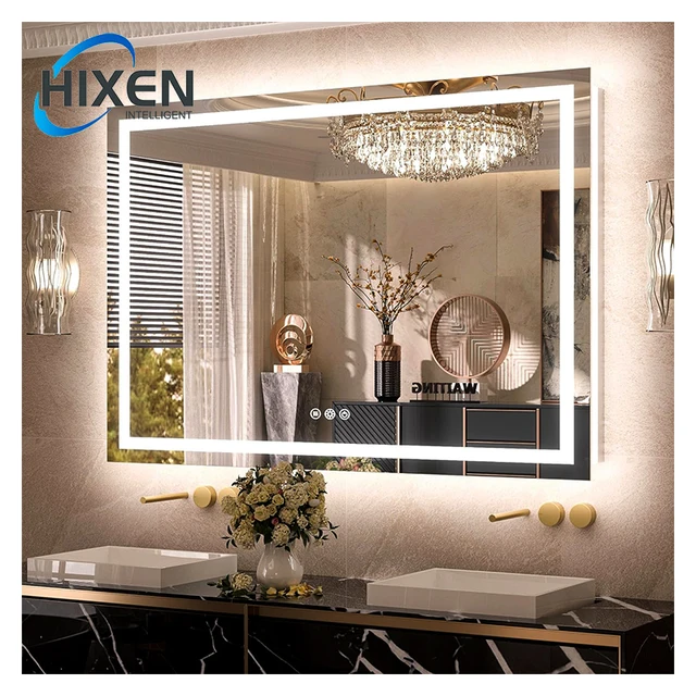 HIXEN adjustable warm/white/natural rectangle smart apartment hotel bathroom led mirror