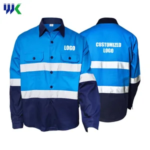 High Visibility Breathable Long Sleeve Cotton Mechanic Custom Welding Safety Worker Shirt EN Certified Reflective Unisex Needle