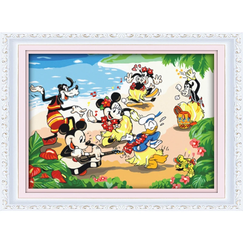 Hot-Selling Custom DIY Anime Group Image Painting by Numbers Kits Mickey and Donald Family Happy Time