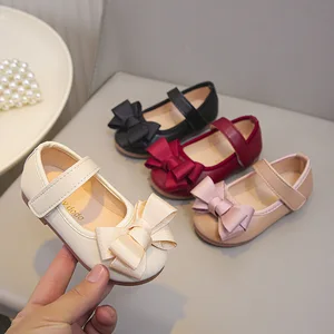 Spring Autumn New Korean Bow Style Girls Princess Flat Bottom Shoes Children's Small Leather Shoes
