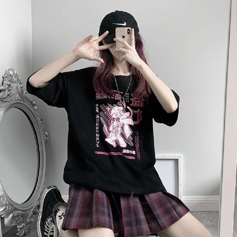Summer Goth Female Tee Aesthetic Loose Women T-shirt Punk Dark Grunge ...