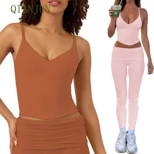 Hot Sell Gym Fitness Yoga Wear Tank Top Butt Lifting Sport Yoga Leggings 2 Pieces Set Sleeveless Slim Fitting Tracksuit