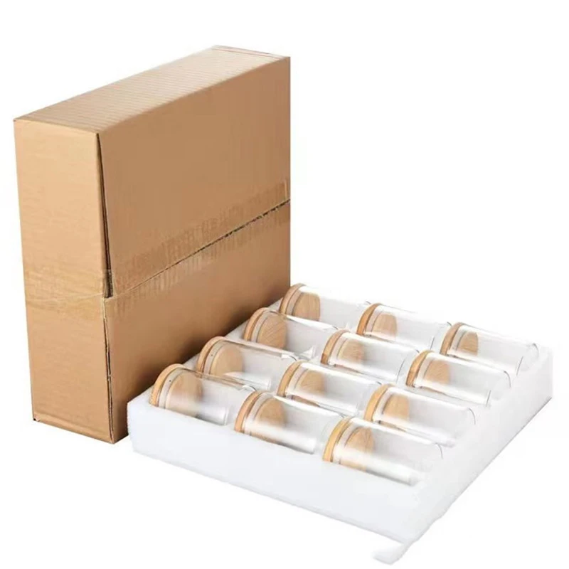 Wholesale Bamboo Lid 12 Piece Glass Jars Pearl Cotton Set Spice Dried Fruit Storage Box Heat Resistant Storage Boxes