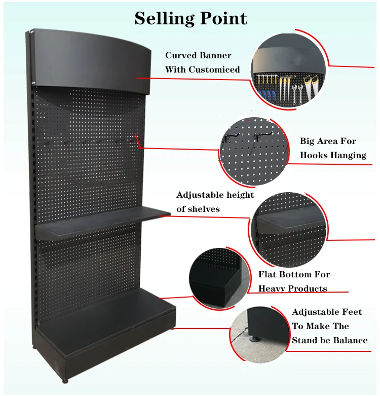 Custom Retail Store Metal Pegboard Expositor Display Stand Shelf For