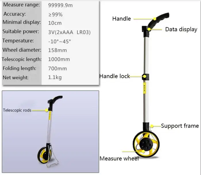 Wintape Professional Precise Digital Distance Meter Mechanical Tool Foldable Walking Measuring