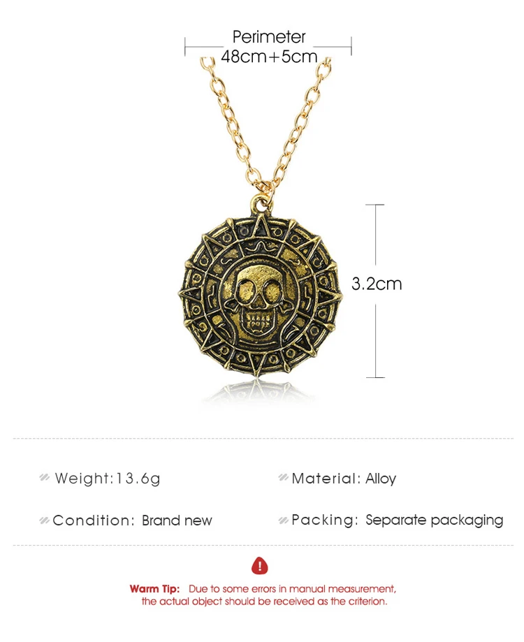 Buy ZZEBRA bronze: Movie Pirates of the Caribbean Necklace Aztec coin  Vintage Gold Captain Jack Sparrow Medallion Skull Pendant Necklaces For Men  at Amazon.in