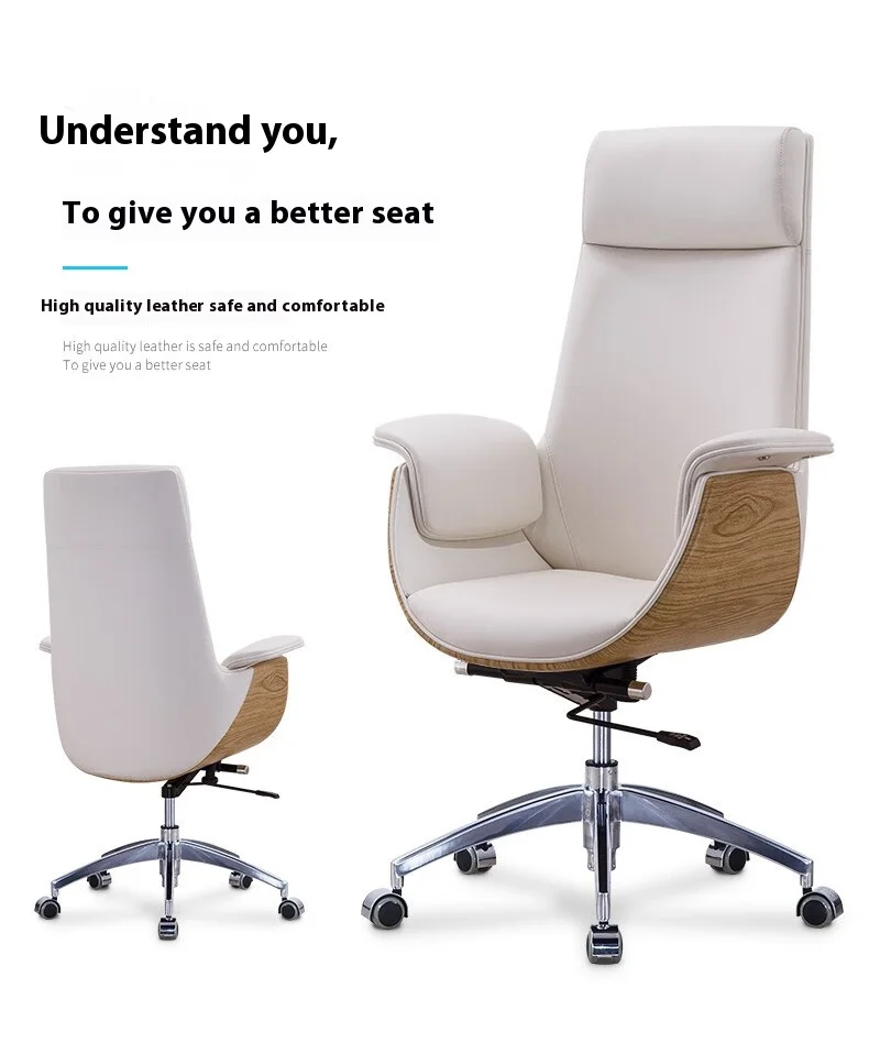 Modern High Back Solid Wood Executive Office Chair Adjustable Height Comfortable Breathable Design Swivel Reclining Villa