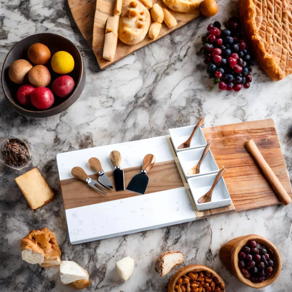 New Design Marble and Acacia Wood Charcuterie Board Cheese Board With 3 ...