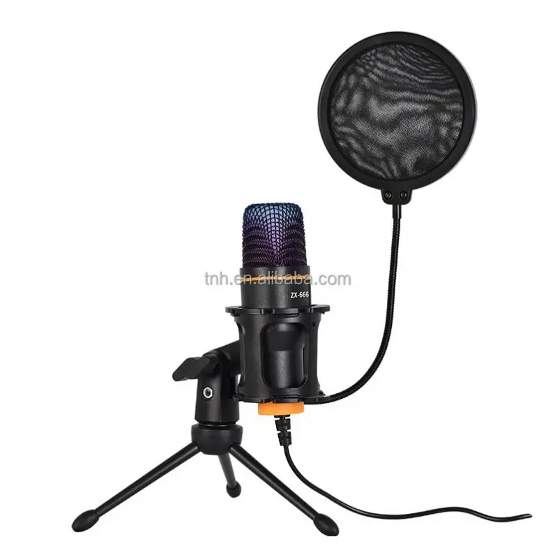 TNH USB- ZX666 RGB灯低价有线电容麦克风播客直播麦克风演播室录音